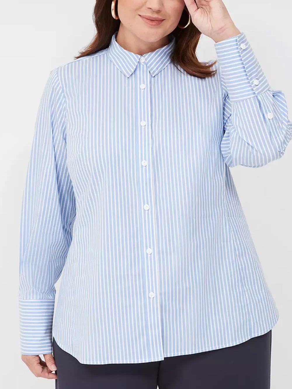 Lane Bryant Womens Button Down Stripe Girlfriend Shirt Blue White Plus Size 24